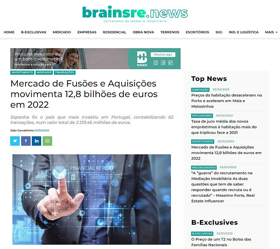 Mercado de Fuses e Aquisies movimenta 12,8 bilhes de euros em 2022